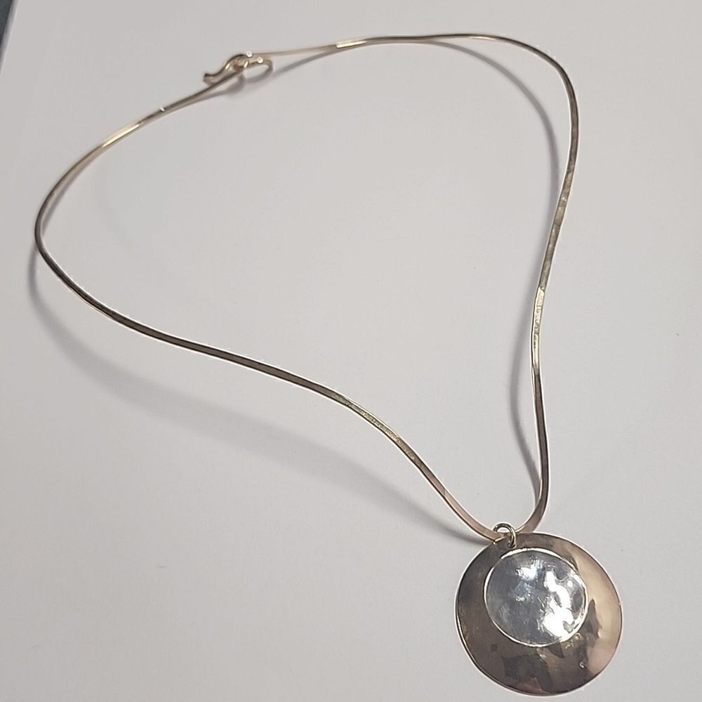 12K GF Signed PJ Sterling 925 Collar Necklace Unique Design Circle Gold Silver
